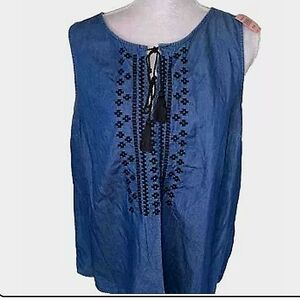 Old Navy Blue Embellished Tie Front Sleeveless Blouse Size 1XL Euc